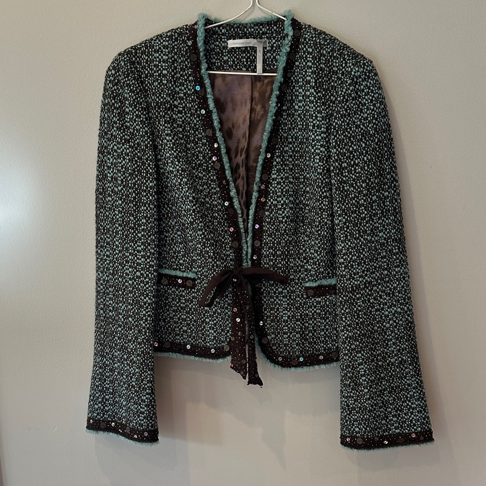 Elegant Tweed Jacket with Bow Detail